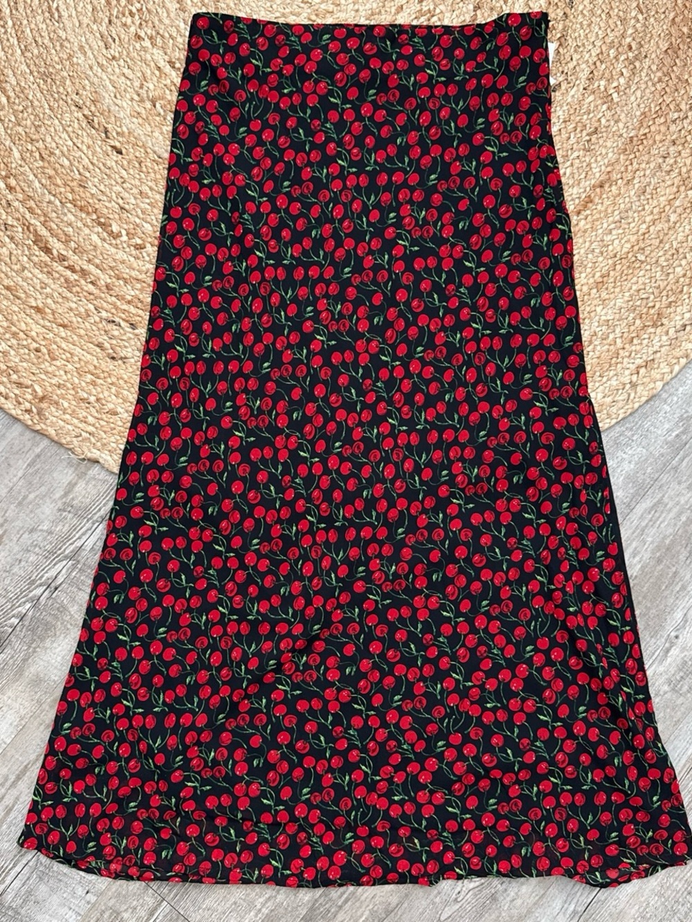 Black Maxi Skirt with Red Cherry Print